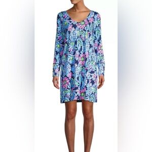 Lilly Pulitzer EUC Kaisley Dual Neck Dress High Tide Navy Pineapple Paradise L